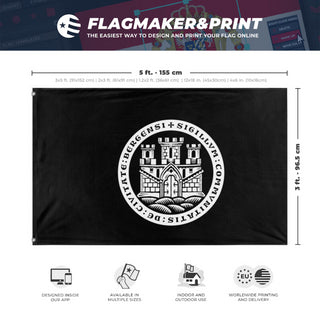 A mockup depicting custom flag specifications and measurements for 'Bergen  flag'