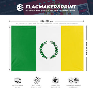 A mockup depicting custom flag specifications and measurements for 'Timbio flag'