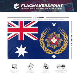 A mockup depicting custom flag specifications and measurements for 'New Australia flag'