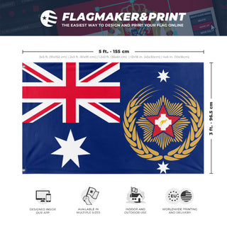 A mockup depicting custom flag specifications and measurements for 'Australiasia flag'