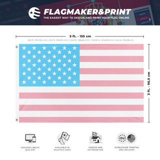 A mockup depicting custom flag specifications and measurements for 'Trans American flag'