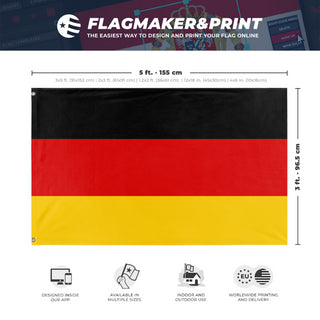 A mockup depicting custom flag specifications and measurements for 'Germany flag'