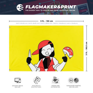 A mockup depicting custom flag specifications and measurements for 'Yi Xi flag'