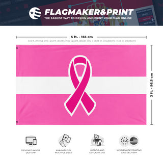 A mockup depicting custom flag specifications and measurements for 'Latvian Breast Cancer Awareness flag'