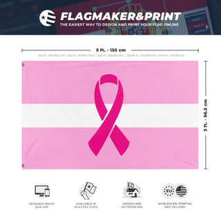 A mockup depicting custom flag specifications and measurements for 'Latvian Breast Cancer Awareness flag'