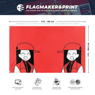 A mockup depicting custom flag specifications and measurements for 'Yi Xi flag'
