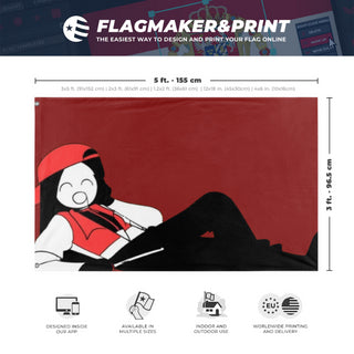 A mockup depicting custom flag specifications and measurements for 'Yi Xi flag'