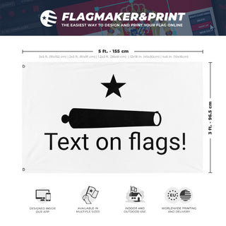 A mockup depicting custom flag specifications and measurements for 'Test  flag'