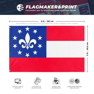 A mockup depicting custom flag specifications and measurements for 'French rebel flag'