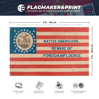 A mockup depicting custom flag specifications and measurements for 'Know Nothing flag'