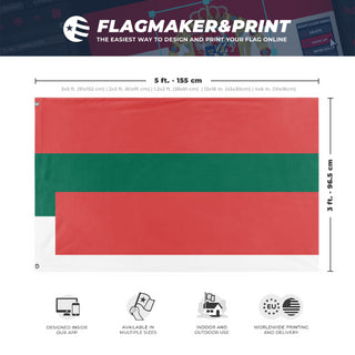 A mockup depicting custom flag specifications and measurements for 'T flag'