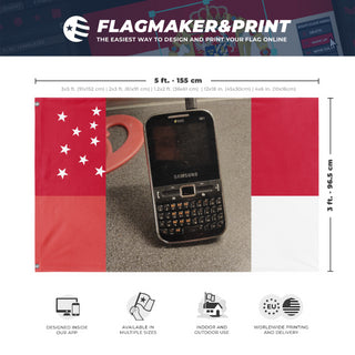 A mockup depicting custom flag specifications and measurements for 'T flag'