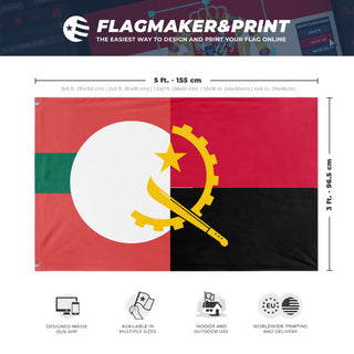 A mockup depicting custom flag specifications and measurements for 'T flag'