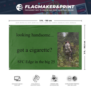 A mockup depicting custom flag specifications and measurements for 'The flag'