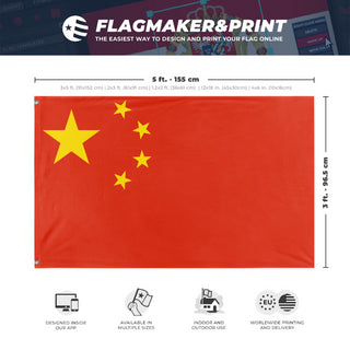 A mockup depicting custom flag specifications and measurements for 'china flag'