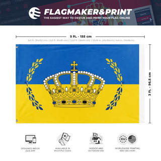 A mockup depicting custom flag specifications and measurements for 'Golden Dynasty flag'
