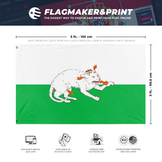A mockup depicting custom flag specifications and measurements for 'OurGloriousStyrianPanther flag'