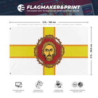 A mockup depicting custom flag specifications and measurements for 'TVF flag'