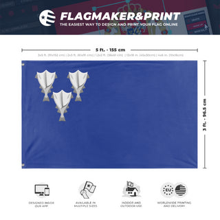 A mockup depicting custom flag specifications and measurements for 'Revolutionary Iceland flag'
