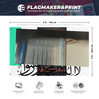 A mockup depicting custom flag specifications and measurements for 't flag'