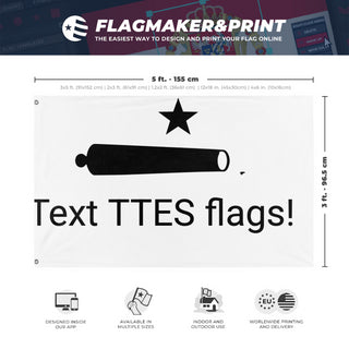 A mockup depicting custom flag specifications and measurements for 'T flag'