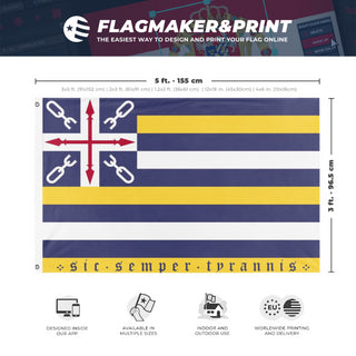 A mockup depicting custom flag specifications and measurements for 'Virginia New Standard flag'