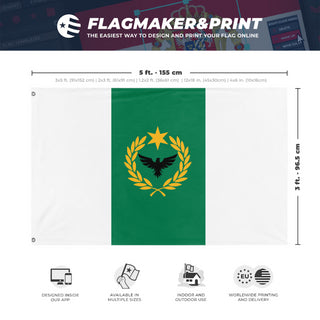 A mockup depicting custom flag specifications and measurements for 'Freedom flag'