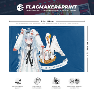 A mockup depicting custom flag specifications and measurements for 'Louisiane Parasi flag'