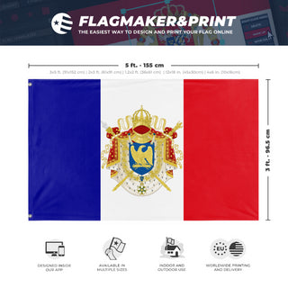 A mockup depicting custom flag specifications and measurements for 'French Empire flag'