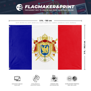 A mockup depicting custom flag specifications and measurements for 'French Empire flag'