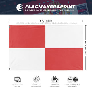 A mockup depicting custom flag specifications and measurements for 't t flag'