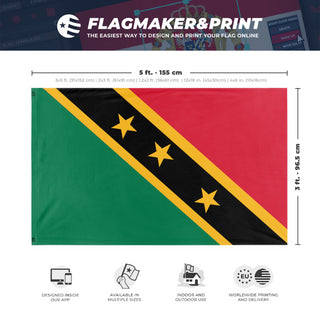 A mockup depicting custom flag specifications and measurements for 'Saint Marie flag'
