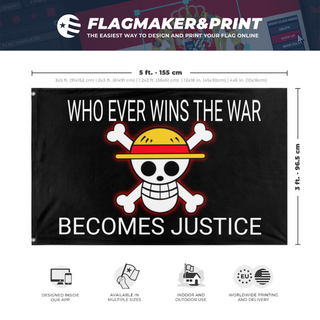 A mockup depicting custom flag specifications and measurements for 'One piece flag'