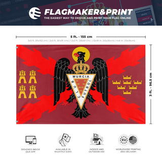 A mockup depicting custom flag specifications and measurements for 'vf flag'