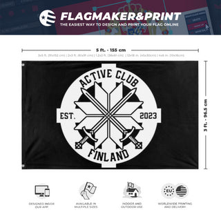 A mockup depicting custom flag specifications and measurements for 'ACF flag'