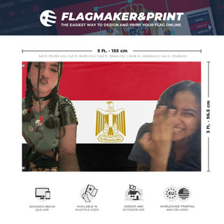 A mockup depicting custom flag specifications and measurements for 'Flag of Heather'