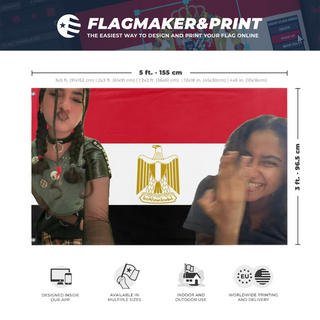 A mockup depicting custom flag specifications and measurements for 'Flag of Heather'
