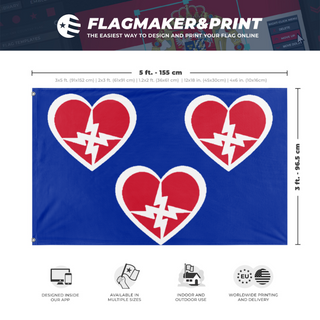 A mockup depicting custom flag specifications and measurements for 'Futurist South flag'