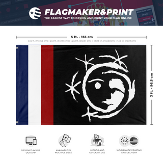 A mockup depicting custom flag specifications and measurements for 'French Surrealist Commune flag'