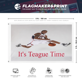 A mockup depicting custom flag specifications and measurements for 'Noah Springer flag'