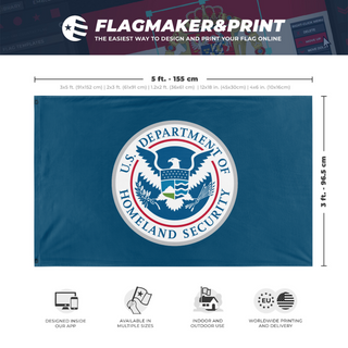 A mockup depicting custom flag specifications and measurements for 'ICE flag'
