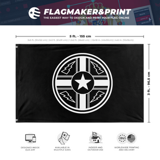 A mockup depicting custom flag specifications and measurements for 'Ruthenian Southern Resistance flag'