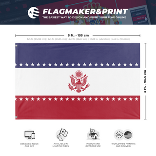 A mockup depicting custom flag specifications and measurements for 'American Flag in the Style of Iran'