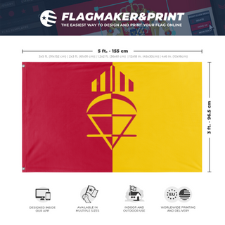 A mockup depicting custom flag specifications and measurements for 'Thing flag'