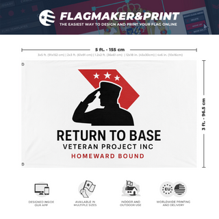 A mockup depicting custom flag specifications and measurements for 'RTB Salute Flag'