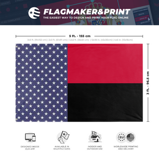A mockup depicting custom flag specifications and measurements for 'American colony of Angola  flag'