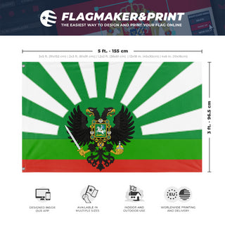 A mockup depicting custom flag specifications and measurements for 'Japanese Siberia Puppet State flag'
