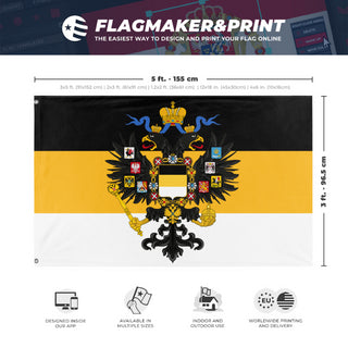 A mockup depicting custom flag specifications and measurements for 'Russian Empire  flag'