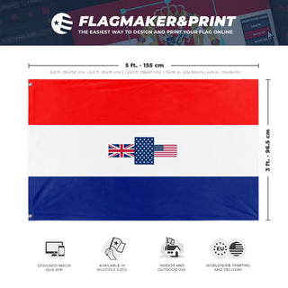 A mockup depicting custom flag specifications and measurements for 'American South Africa  flag'