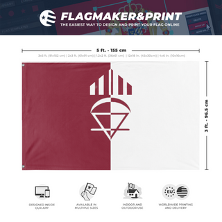 A mockup depicting custom flag specifications and measurements for 'Thing flag'